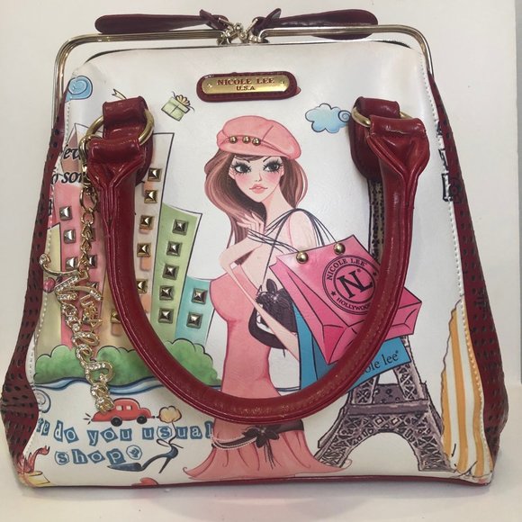 Nicole Lee Handbags - NEW NICOLE LEE COLORFUL POP ART ECLECTIC  STATEMENT HANDBAG CREAM AND RED